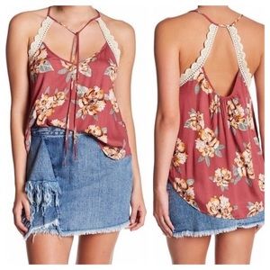 NWOT Floral Crochet Halter Top